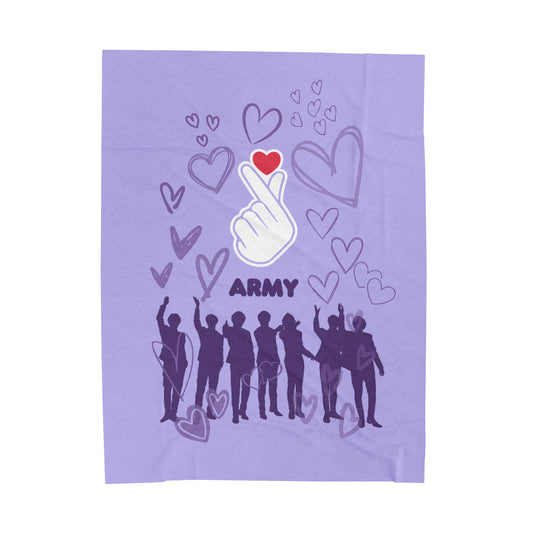 Velveteen Plush Blanket - ARMY (finger heart)